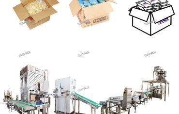 Automatic small pouches forming filling sealing conveying & carton filling line